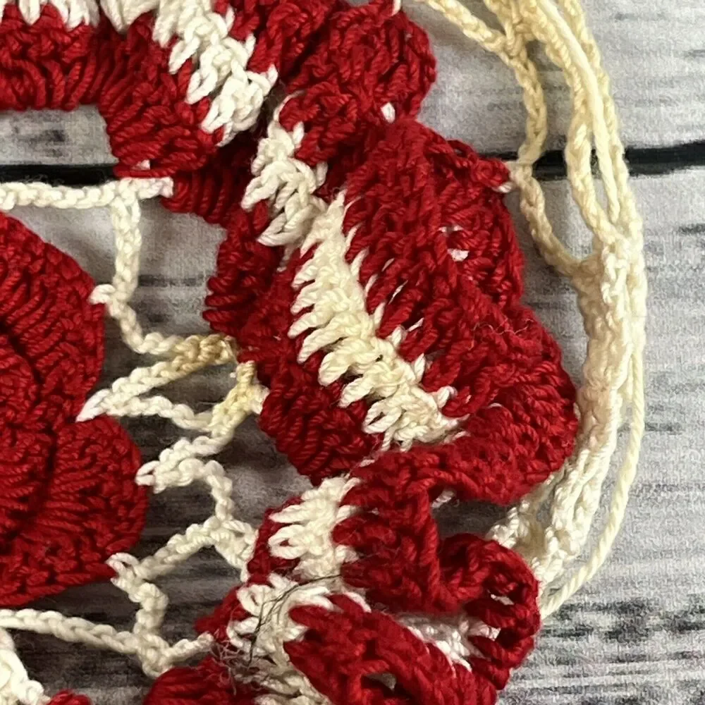 Vintage Lot of 3 Crochet Granny Squares Blanket Afgan Squares Pink & Red Flowers